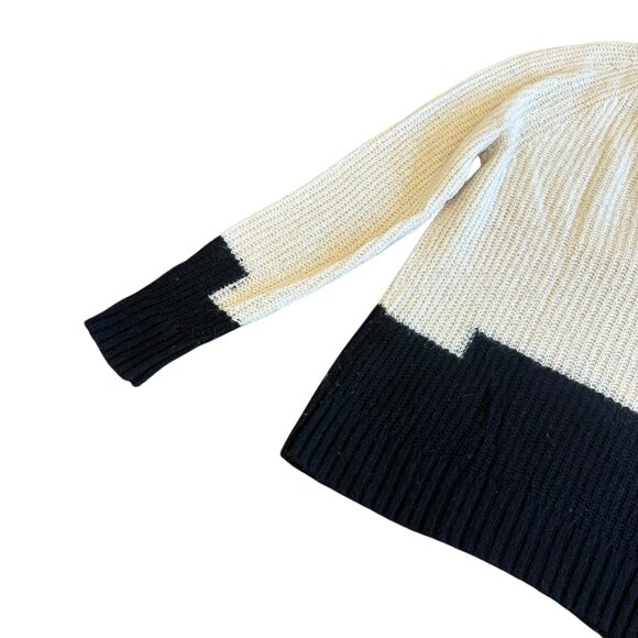 Madewell Color Block Sweater Off-White Black Stretch Wool Blend Size Medium - Picture 8 of 11